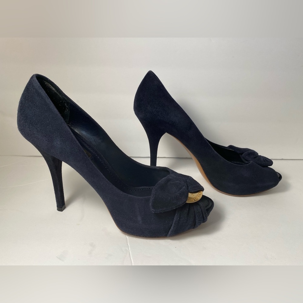 Louis Vuitton open toe pumps heels suede dark blue 36.5